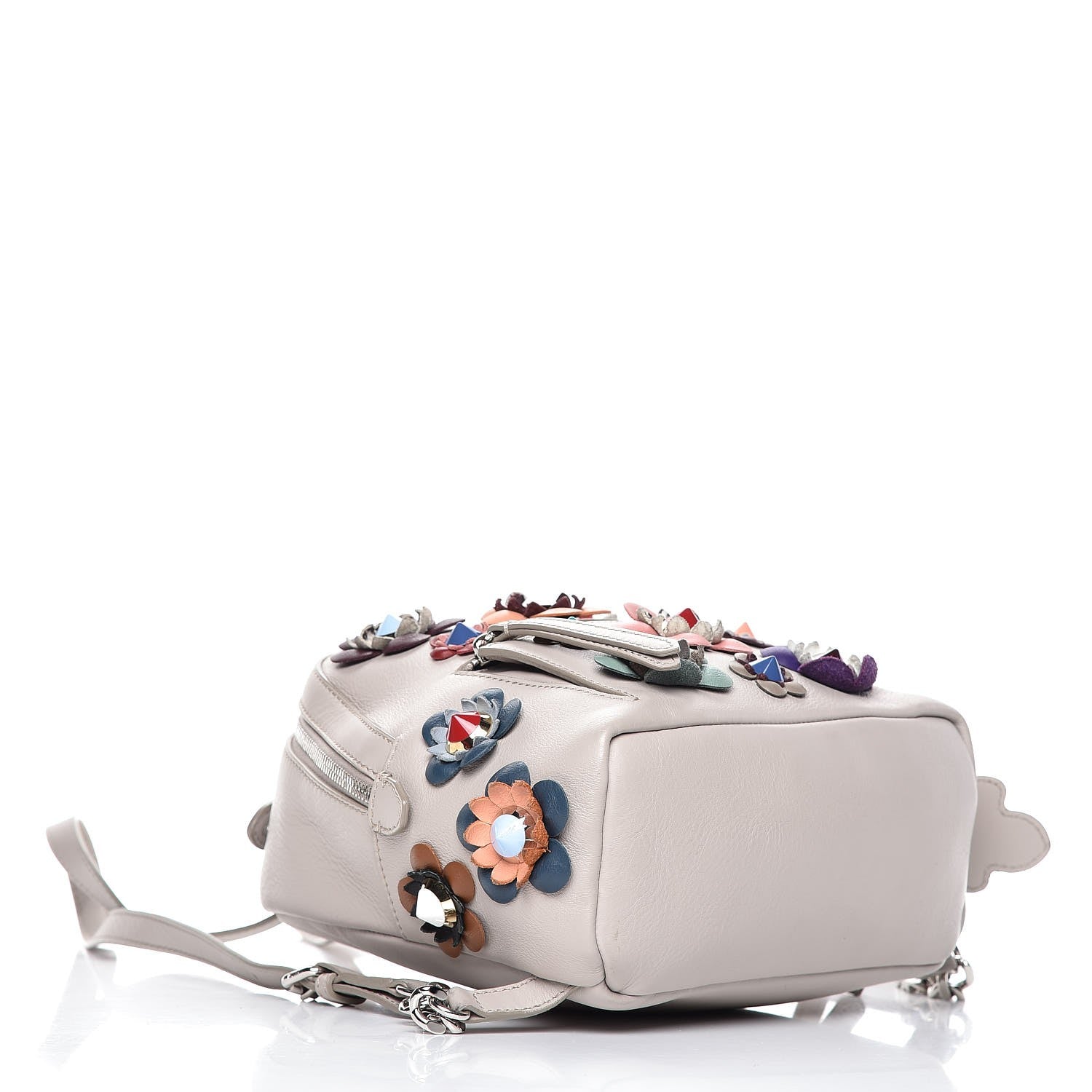 Fendi Vitello Dolce Flowerland Studded Mini Backpack Grigio Polvere Multicolor 4 of 15