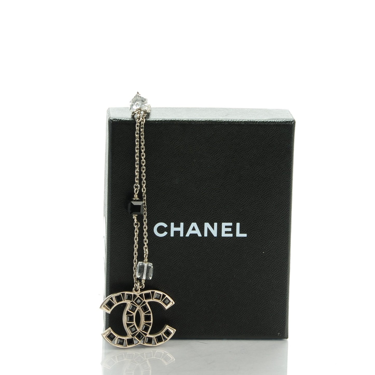 Baguette Crystal Beaded CC Necklace Black