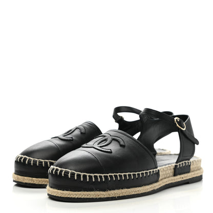 Chanel Lambskin Cap Toe CC Espadrilles Sandals 38 Black 3 of 10