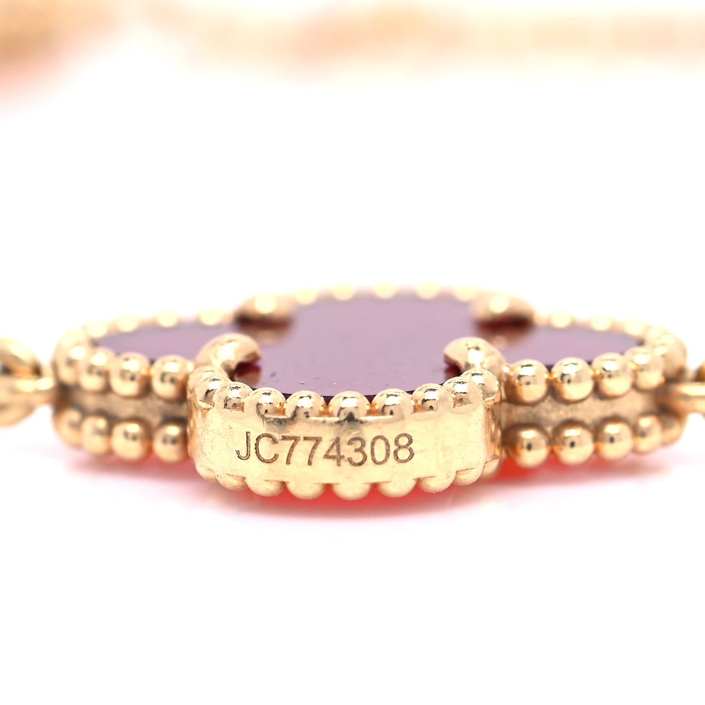 18K Yellow Gold Carnelian 5 Motifs Vintage Alhambra Bracelet