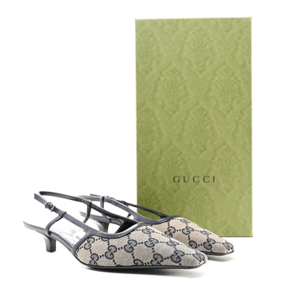 Gucci GG Monogram Malaga Kid Square G 35mm Slingback Pumps 35.5 Beige Blue 10 of 10