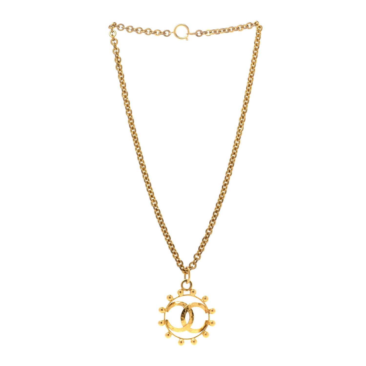 Chanel Metal CC Round Pendant Necklace Gold 3 of 7