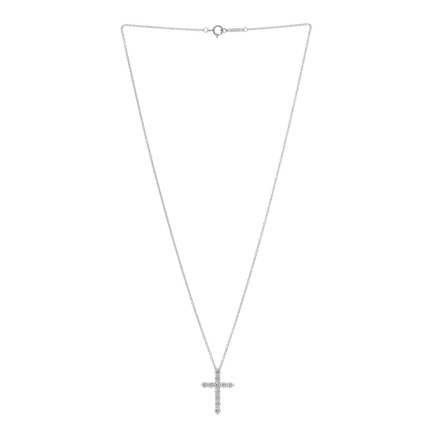 Tiffany Platinum Diamond Medium Cross Pendant Necklace 3 of 6