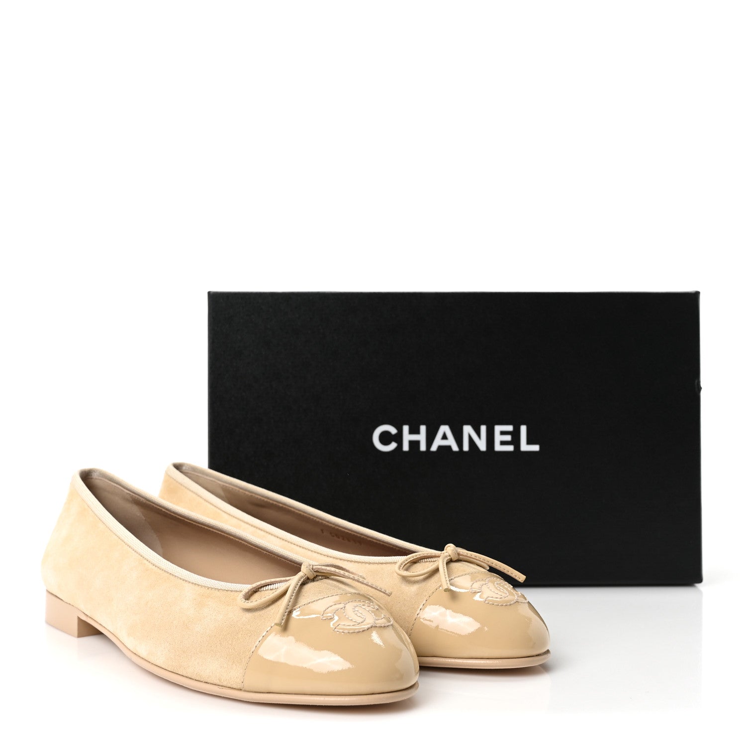 Chanel Suede Patent Calfskin Cap Toe CC Ballerina Flats 41 Beige 10 of 10