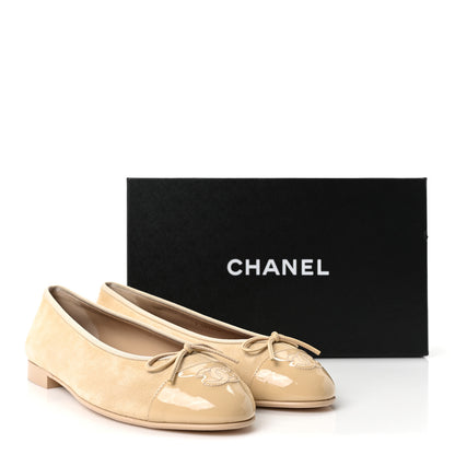 Chanel Suede Patent Calfskin Cap Toe CC Ballerina Flats 41 Beige 10 of 10