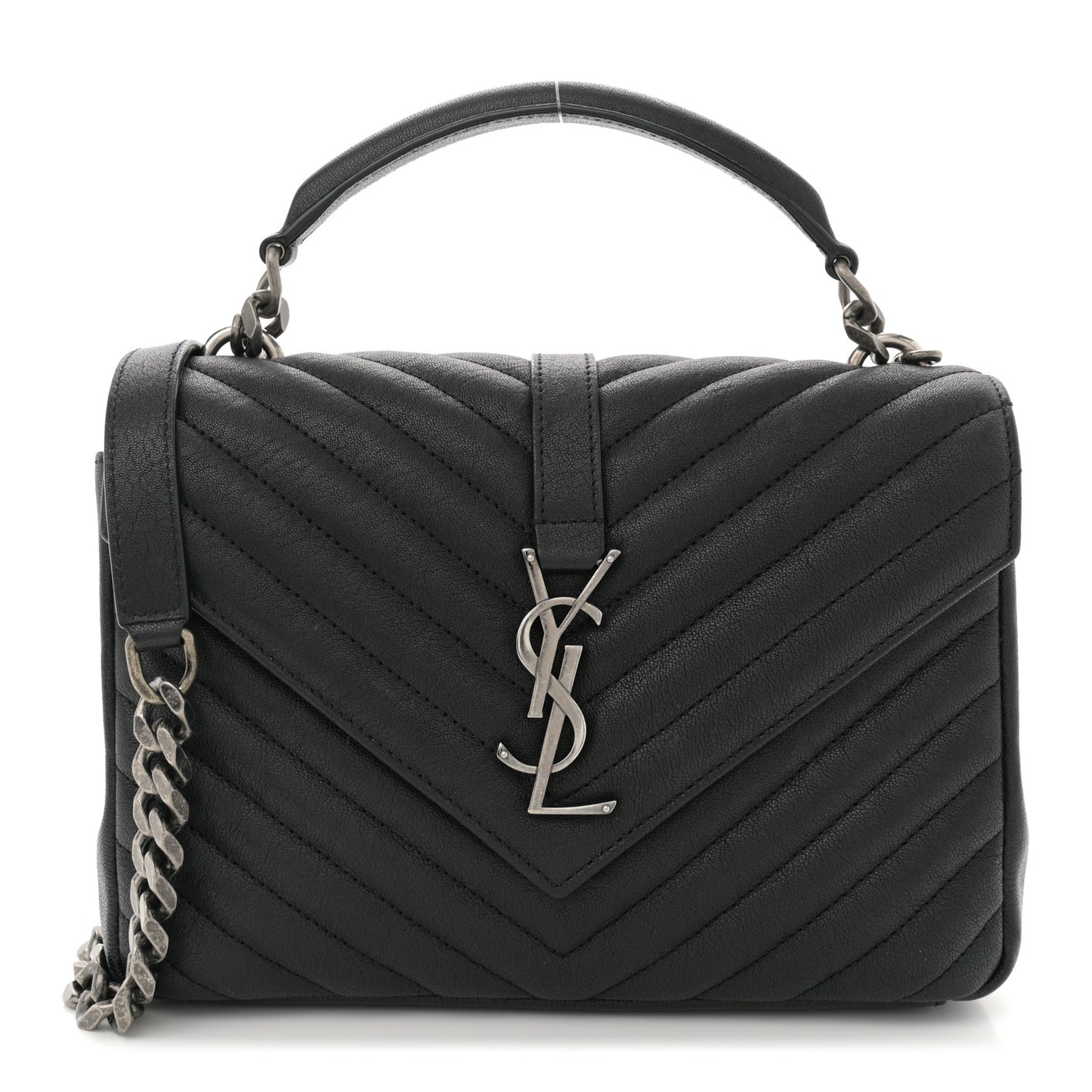 Sheepskin Matelasse Chevron Monogram Medium College Bag Black