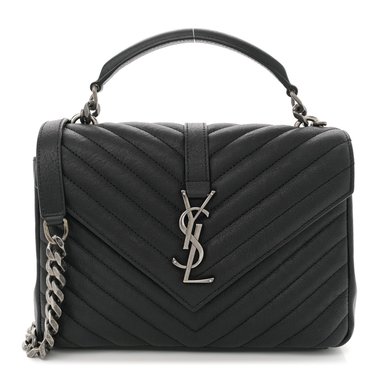 Saint Laurent Sheepskin Matelasse Chevron Monogram Medium College Bag Black 1 of 11