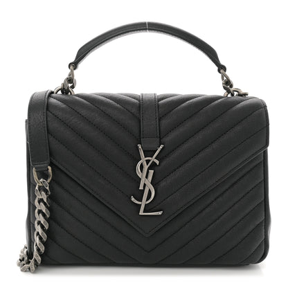 Saint Laurent Sheepskin Matelasse Chevron Monogram Medium College Bag Black 1 of 11