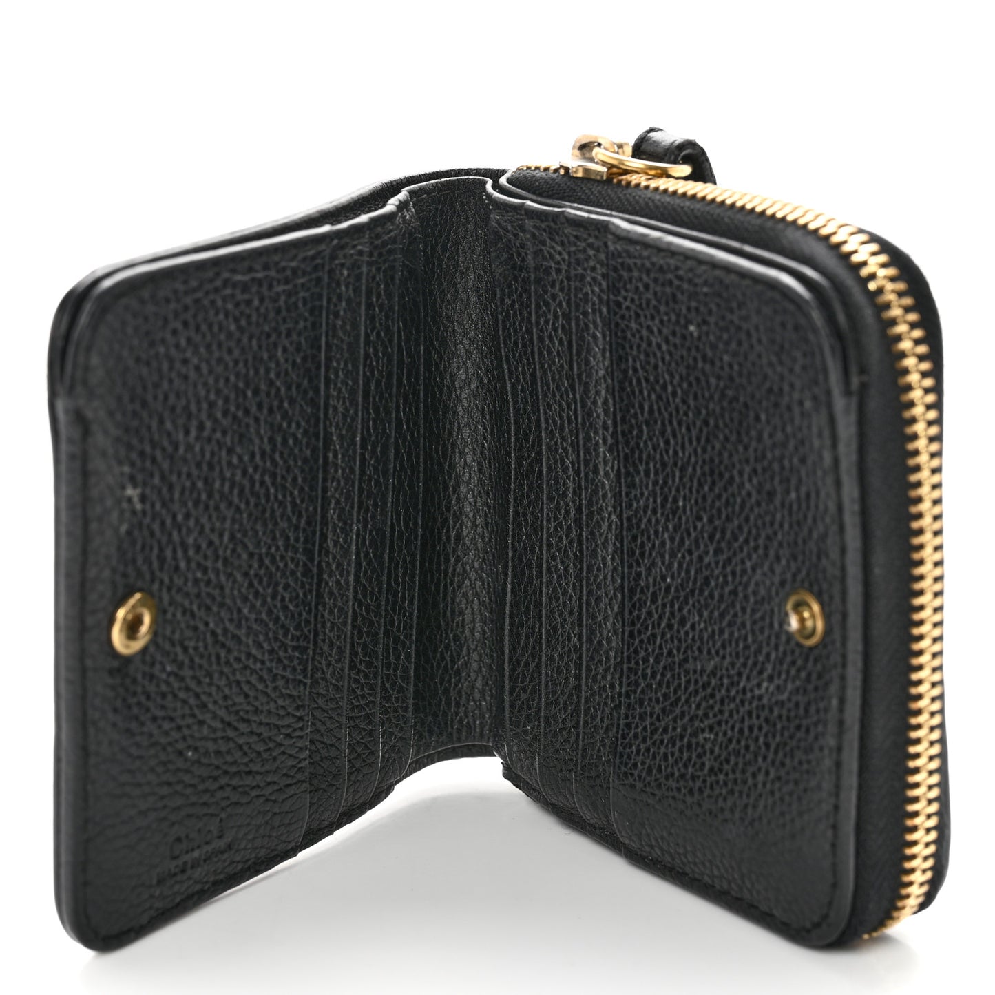 Grained Calfskin Compact Zip Around Wallet Black