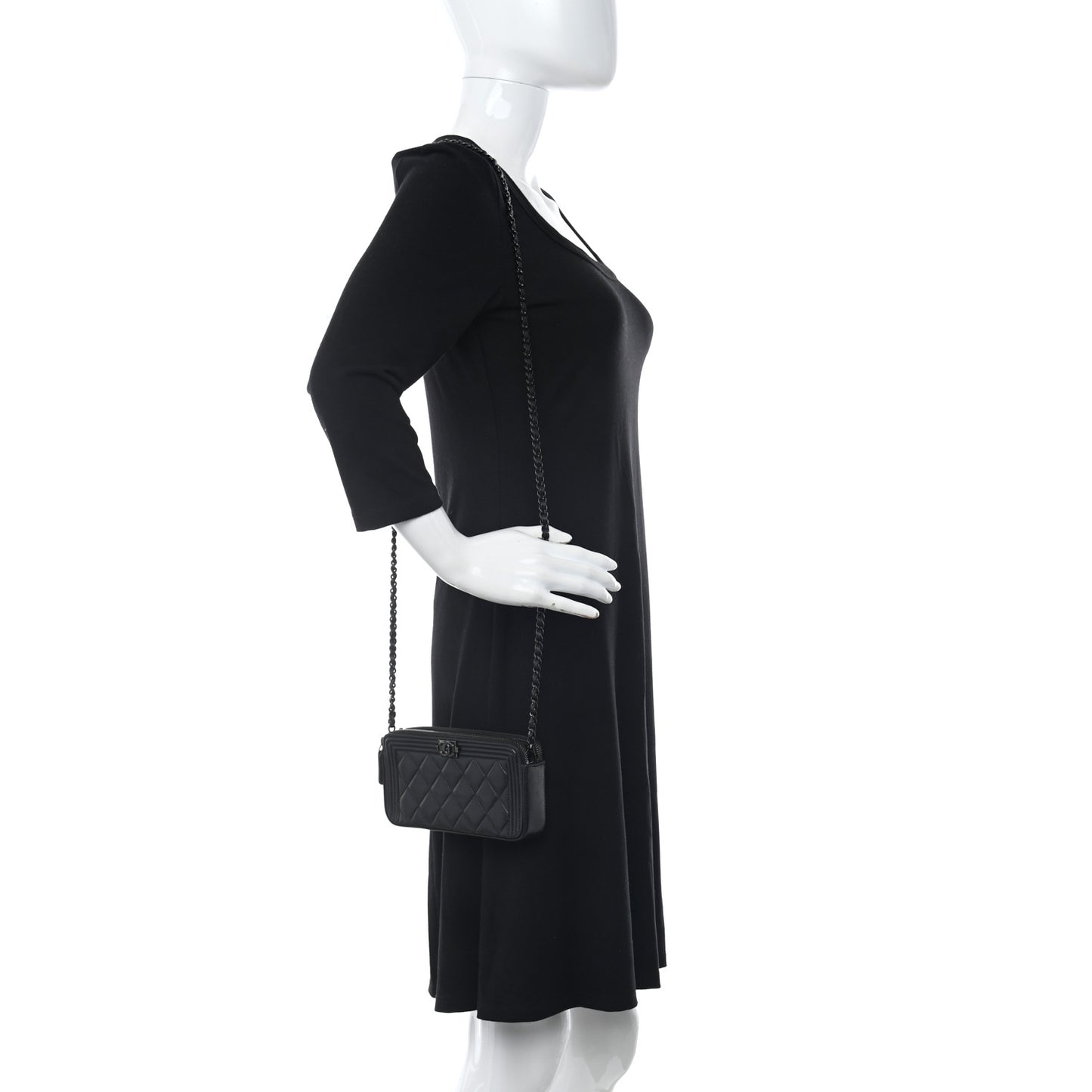 Lambskin Quilted Small Boy Clutch With Chain So Black