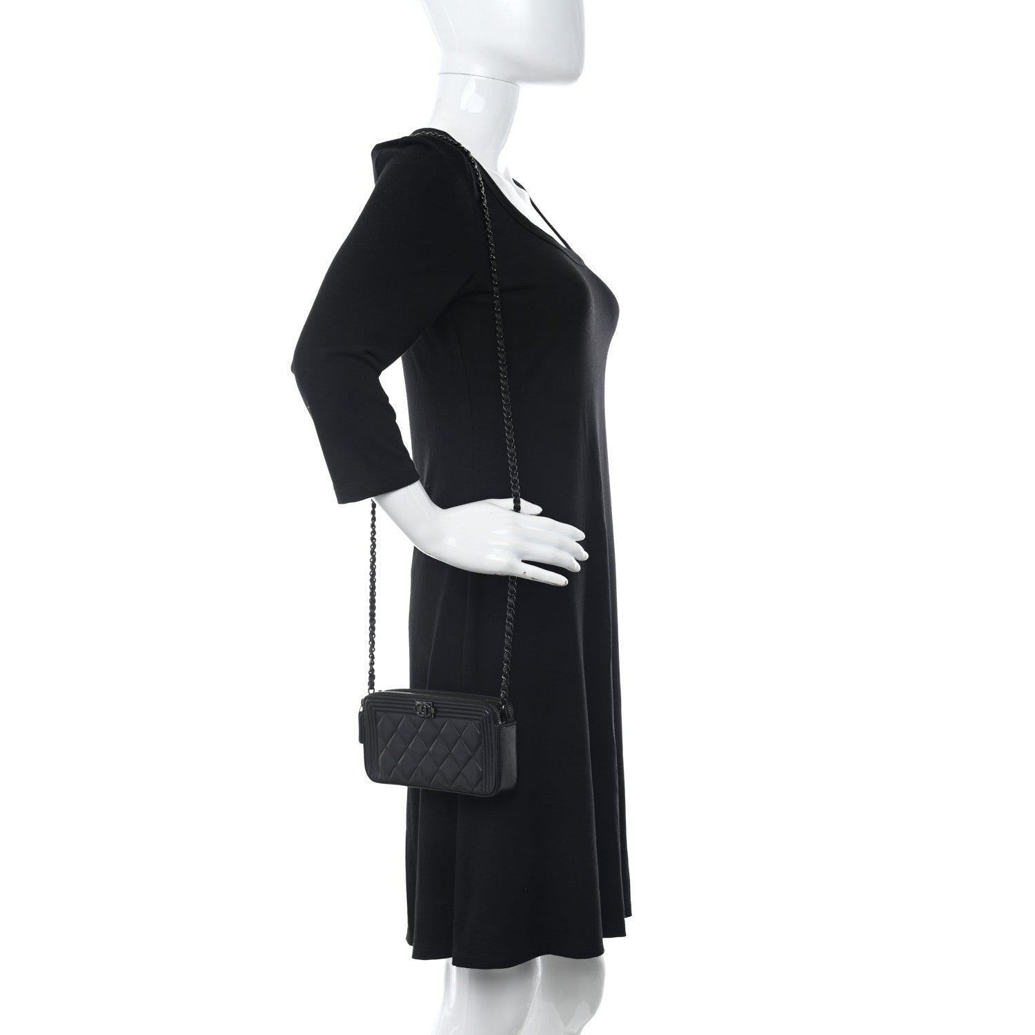 Chanel Lambskin Quilted Small Boy Clutch With Chain So Black 2 of 18