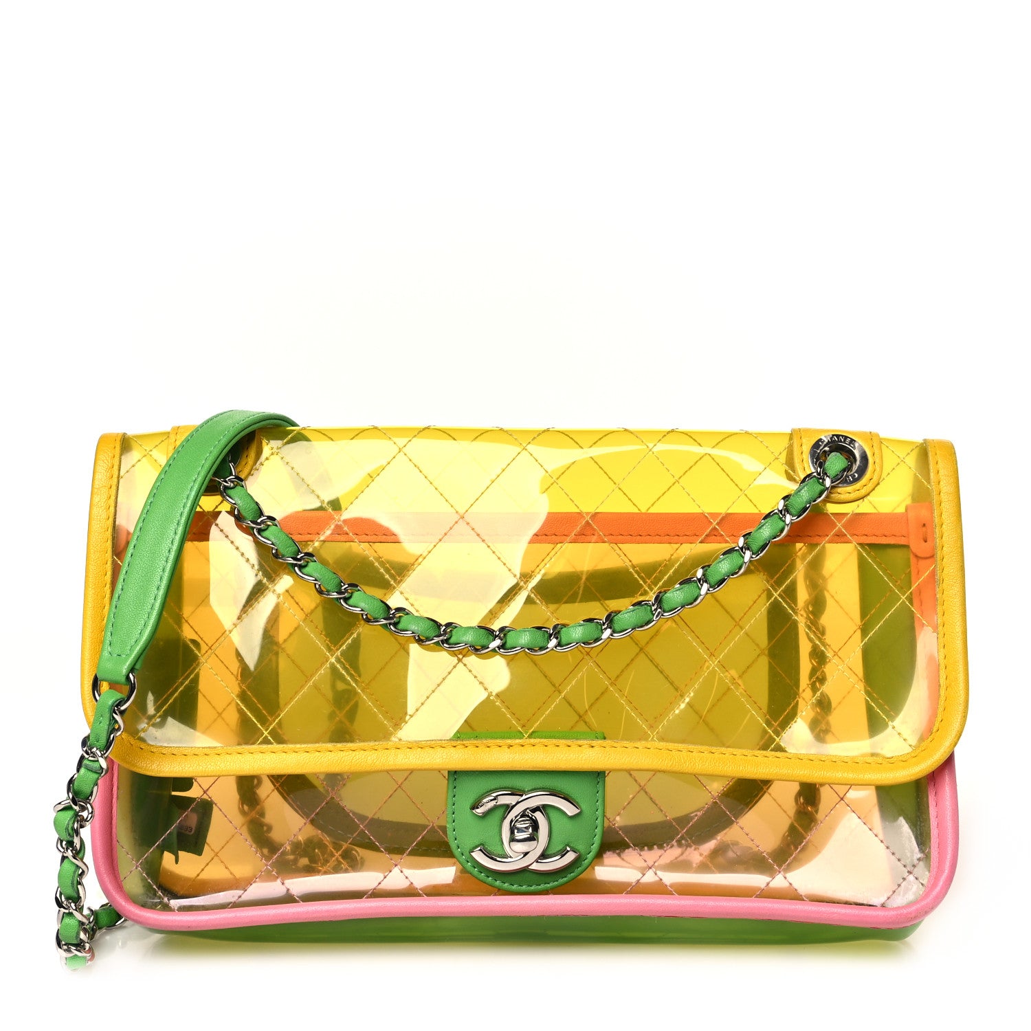 Chanel PVC Lambskin Stitched Medium Coco Splash Flap Yellow Green Pink 1 of 9