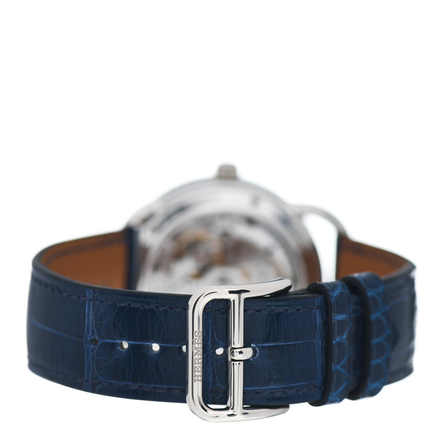 Hermes 18K White Gold Alligator Diamond 38mm Arceau Petite Lune Automatic Watch Bleu Saphir 3 of 5