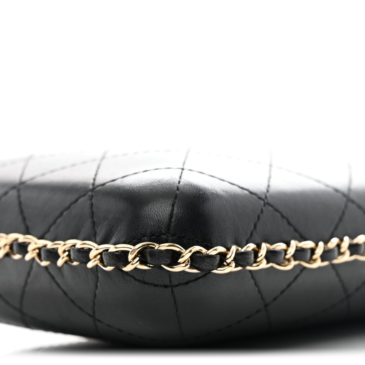 Lambskin Quilted Chain Around Phone Holder Black