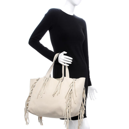 Valentino Garavani Grained Calfskin C-Rockee Fringe Tote Ivory 2 of 7