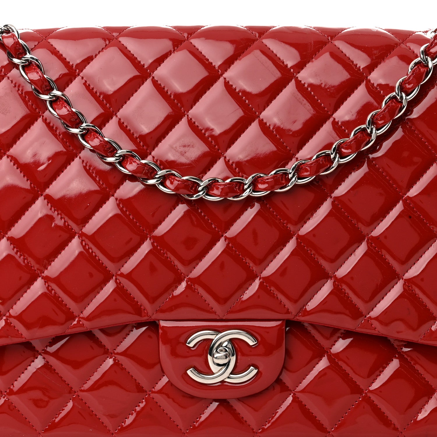 Chanel Patent Quilted Maxi Double Flap Red 8 of 13