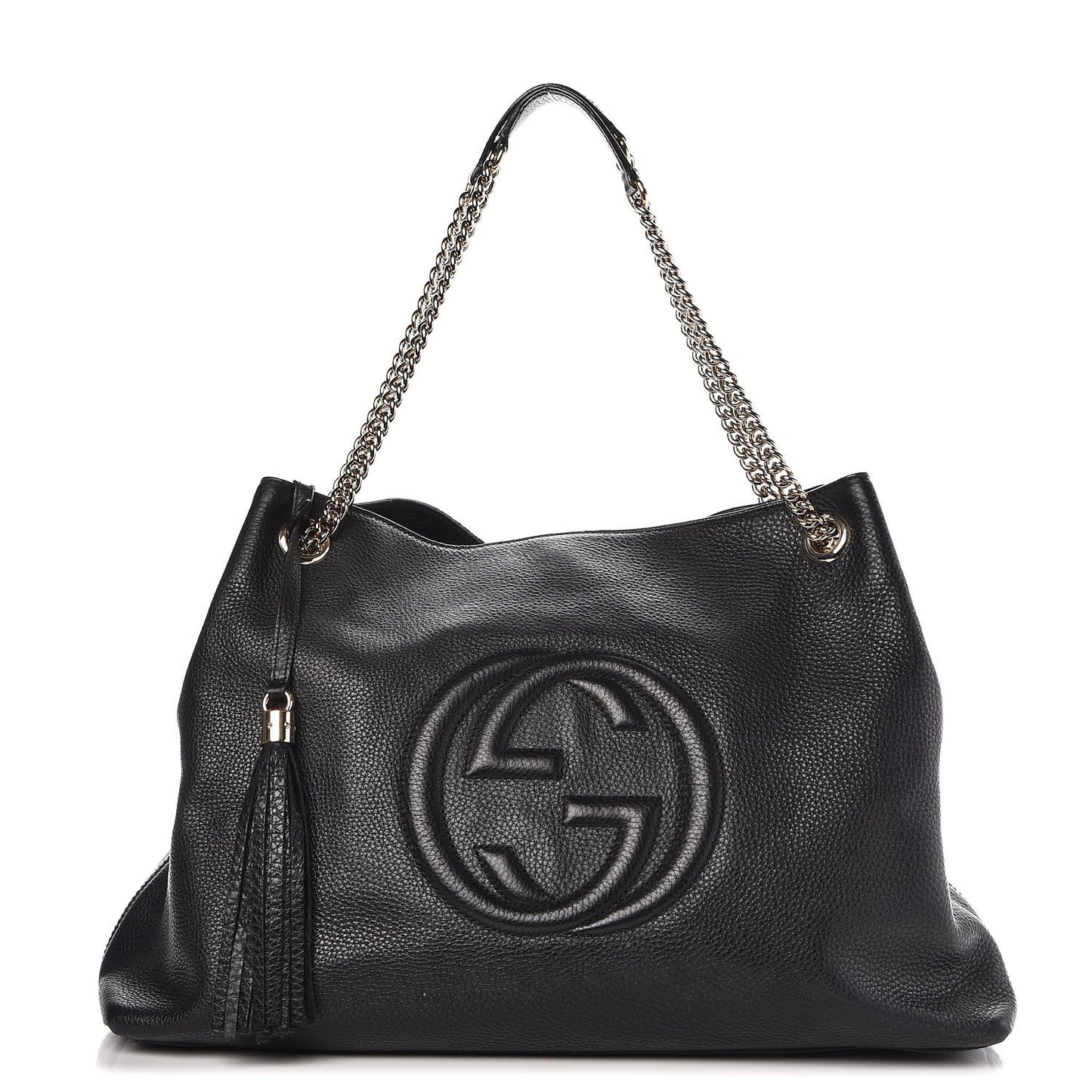 Pebbled Calfskin Large Soho Chain Shoulder Bag Black