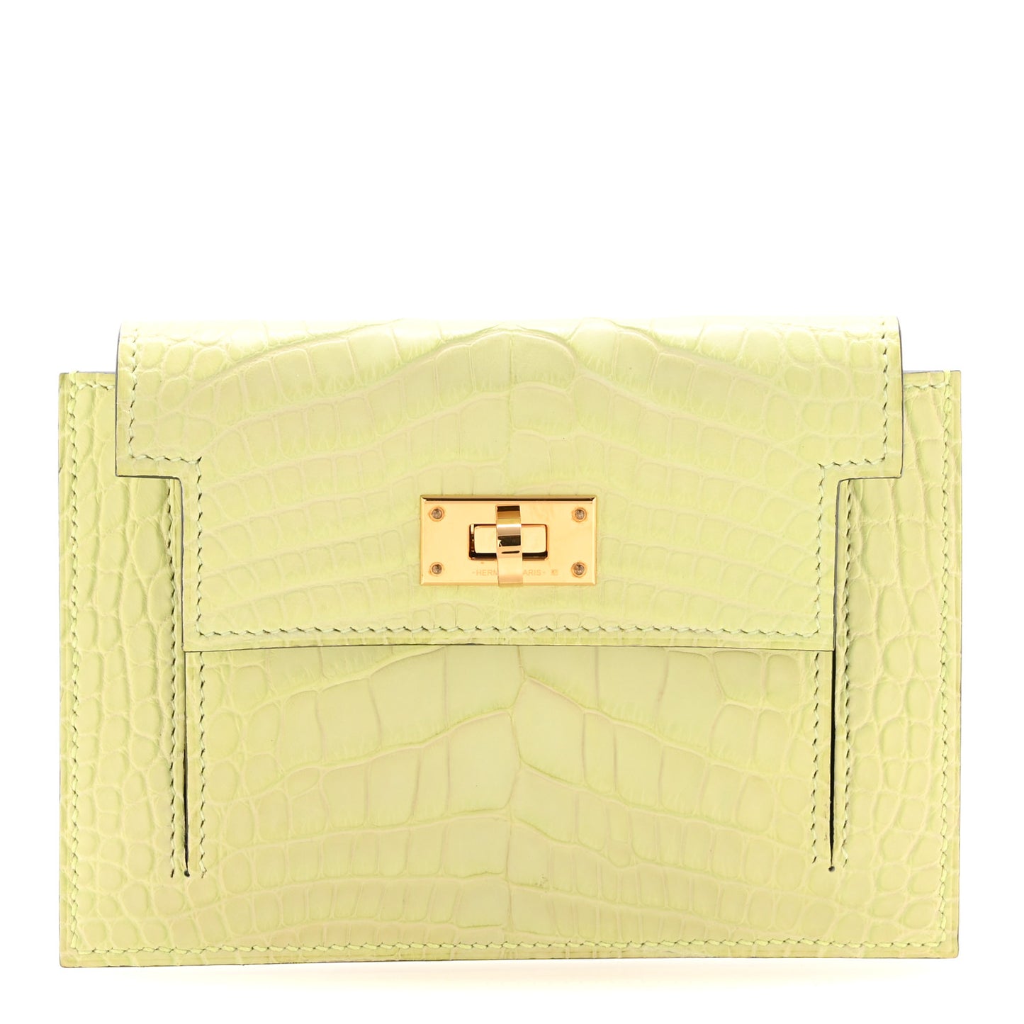 Matte Alligator Kelly Pocket Compact Wallet Jaune Bourgeon