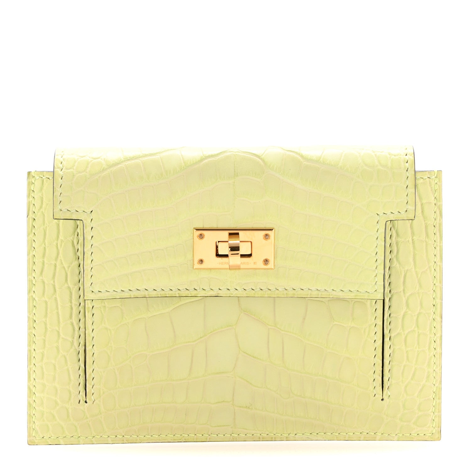 Hermes Matte Alligator Kelly Pocket Compact Wallet Jaune Bourgeon 1 of 10