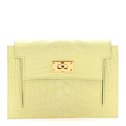 Hermes Matte Alligator Kelly Pocket Compact Wallet Jaune Bourgeon 1 of 10