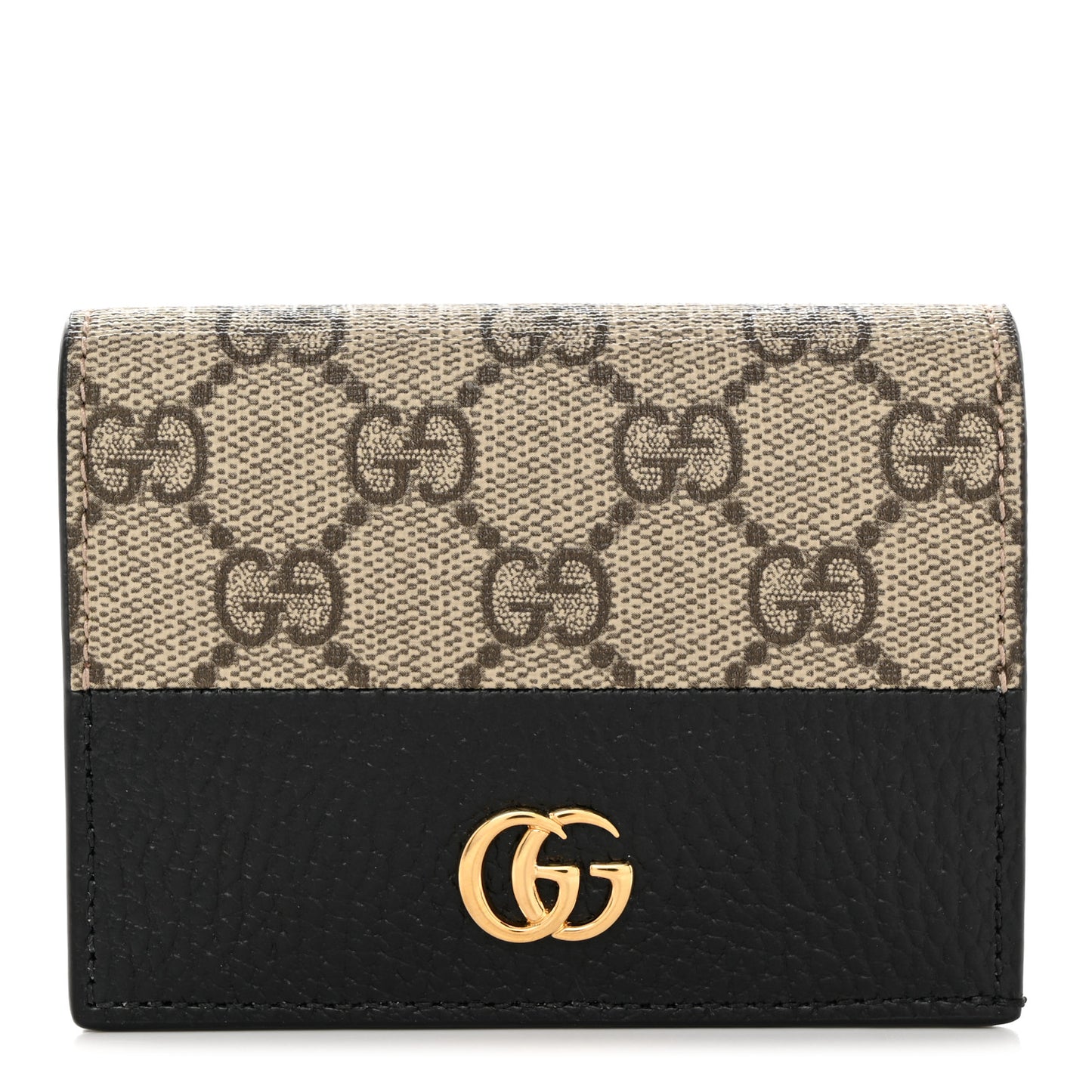 Dollar Calfskin GG Supreme Monogram GG Marmont Card Case Black Beige Ebony