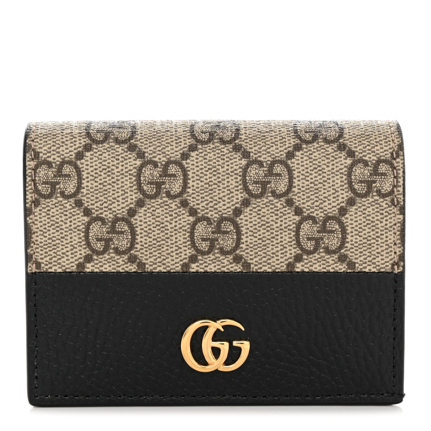 Gucci Dollar Calfskin GG Supreme Monogram GG Marmont Card Case Black Beige Ebony 1 of 8