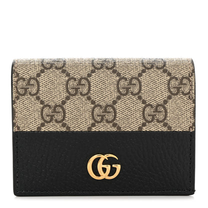 Gucci Dollar Calfskin GG Supreme Monogram GG Marmont Card Case Black Beige Ebony 1 of 8