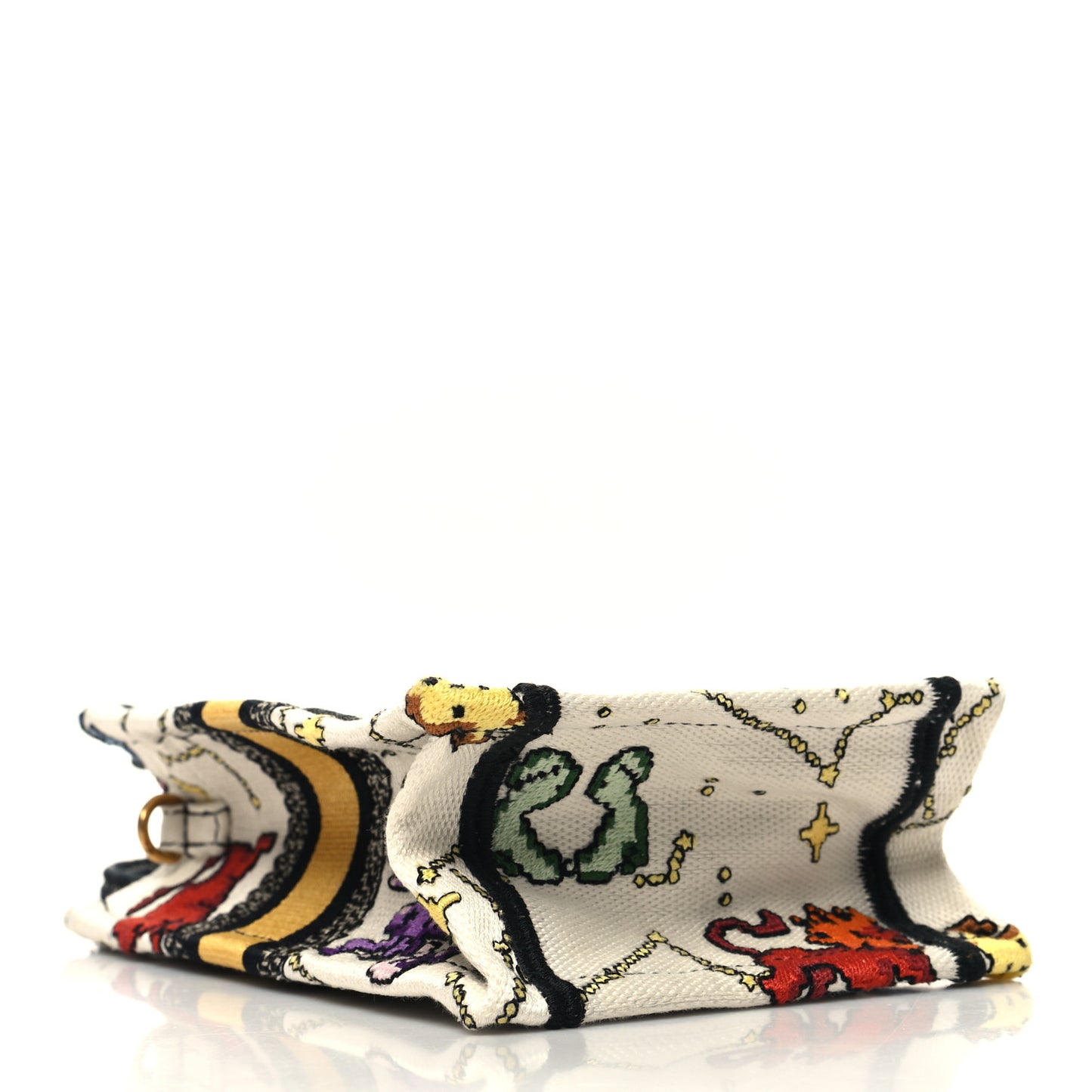 Canvas Embroidered Pixel Zodiac Mini Book Tote Phone Bag Latte Multicolor