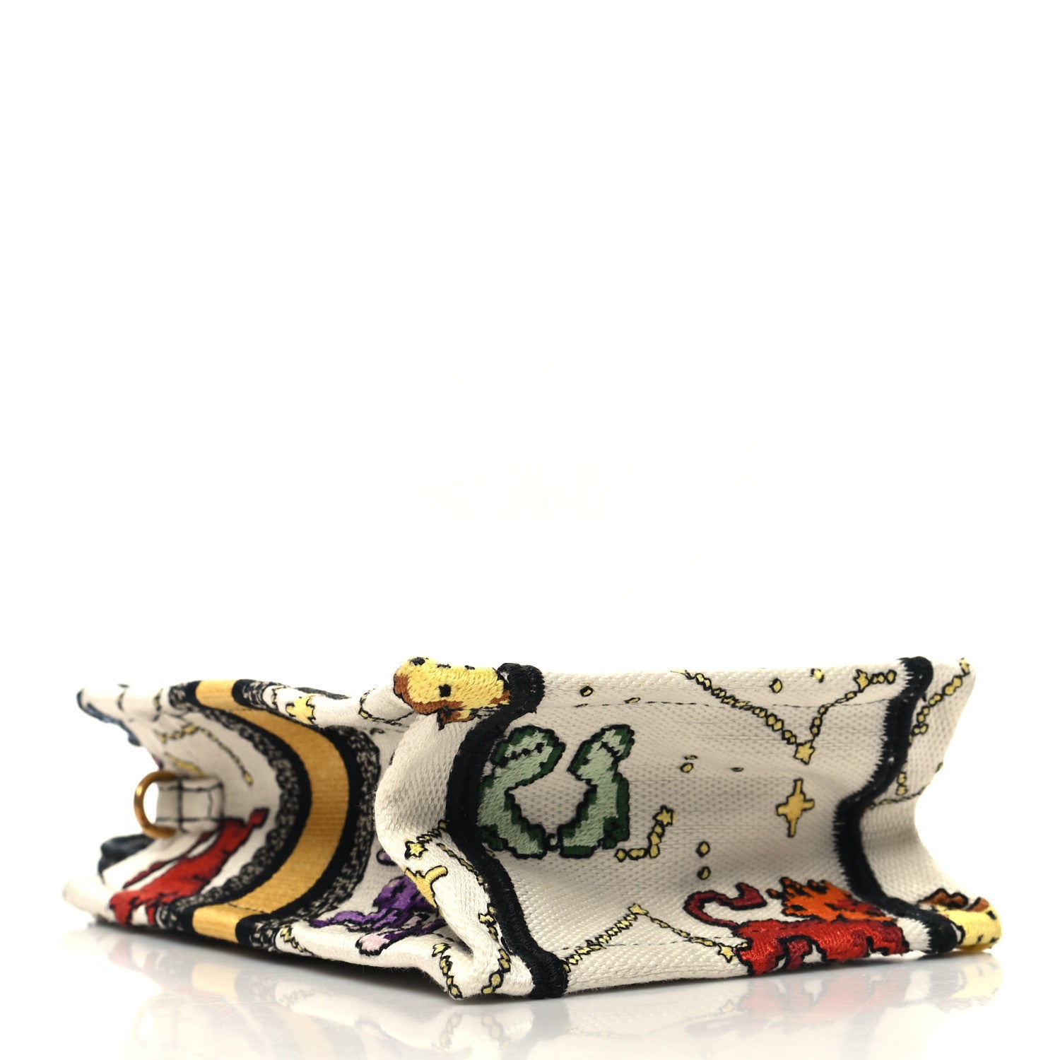 Christian Dior Canvas Embroidered Pixel Zodiac Mini Book Tote Phone Bag Latte Multicolor 4 of 10