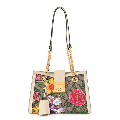 Gucci GG Supreme Monogram Flora Textured Calfskin Small Padlock Tote Beige Ebony Multicolor Mystic White 1 of 10