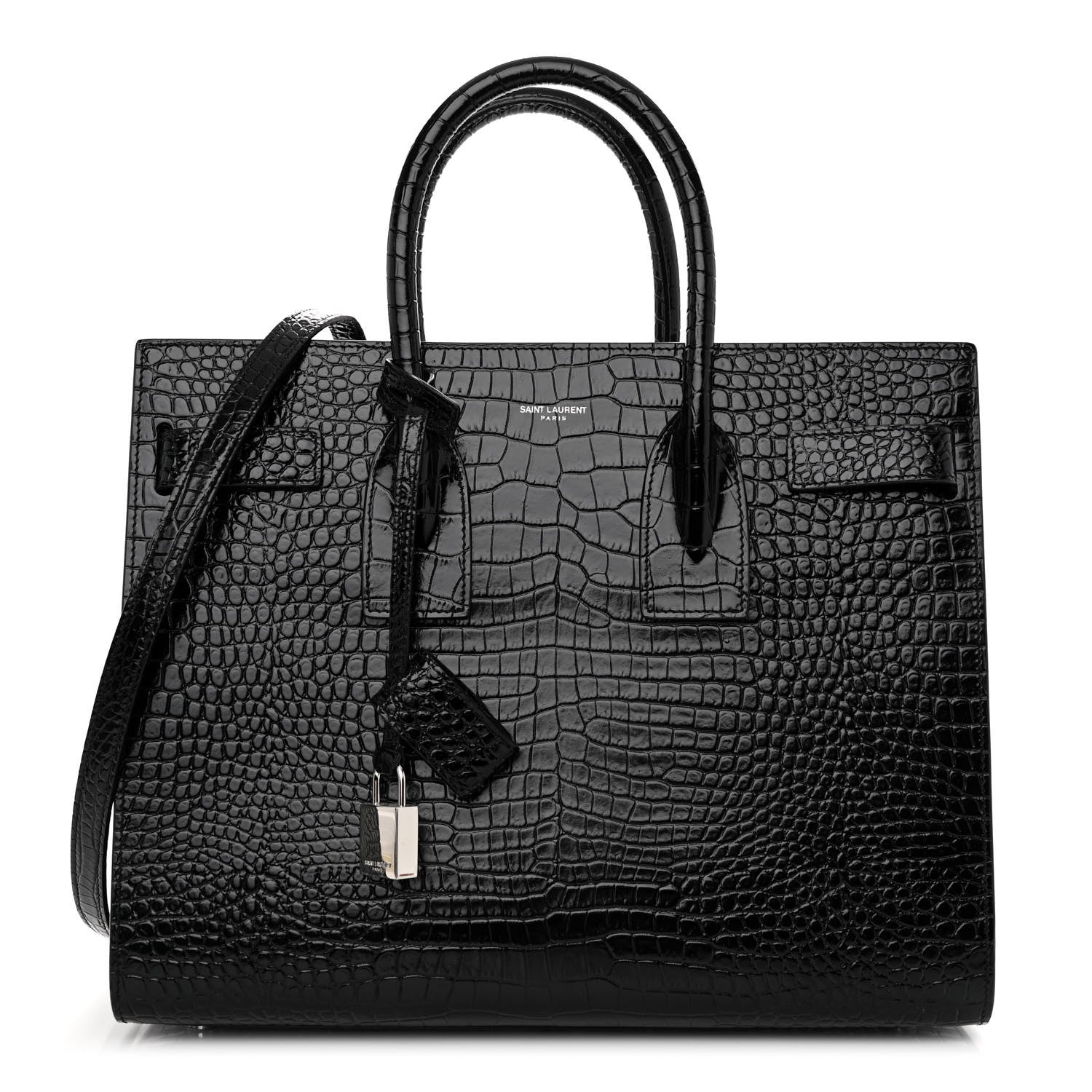 Saint Laurent Calfskin Crocodile Embossed Small Sac de Jour Black 1 of 9