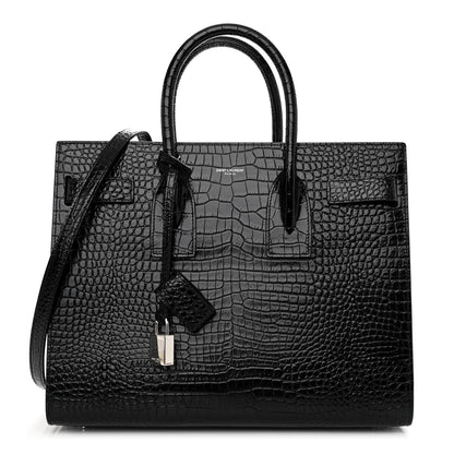 Saint Laurent Calfskin Crocodile Embossed Small Sac de Jour Black 1 of 9