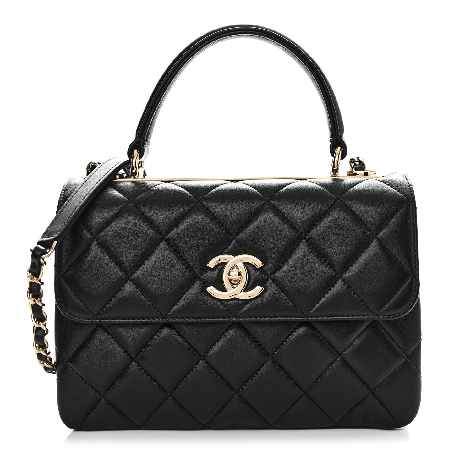 Lambskin Quilted Small Trendy CC Dual Handle Flap Bag Black