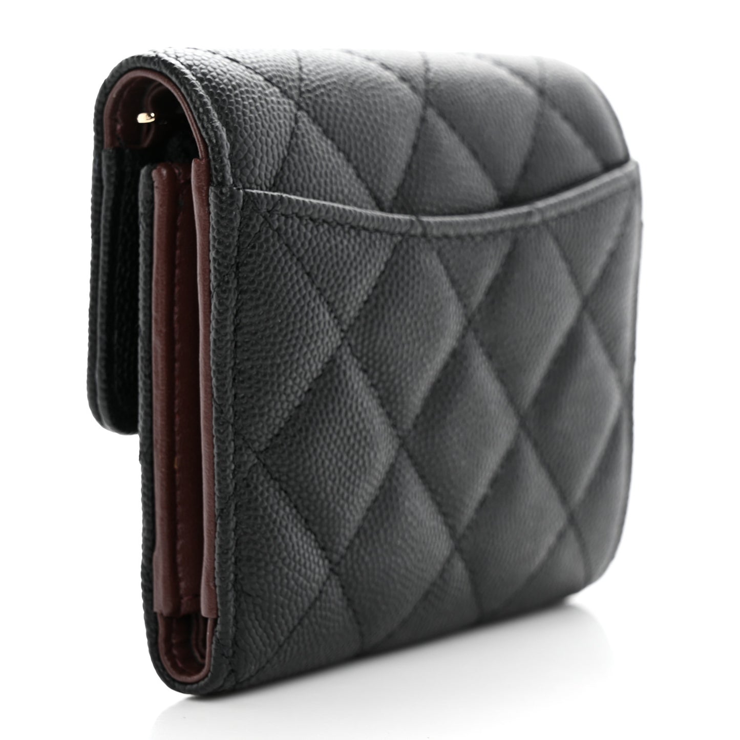 Caviar Quilted Compact Flap Wallet Black