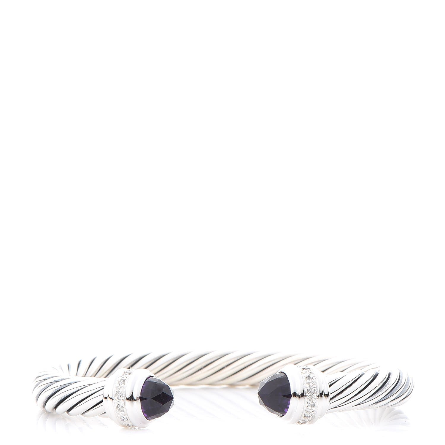 David Yurman Sterling Silver Diamond Amethyst 7mm Cable Classics Bracelet 1 of 5