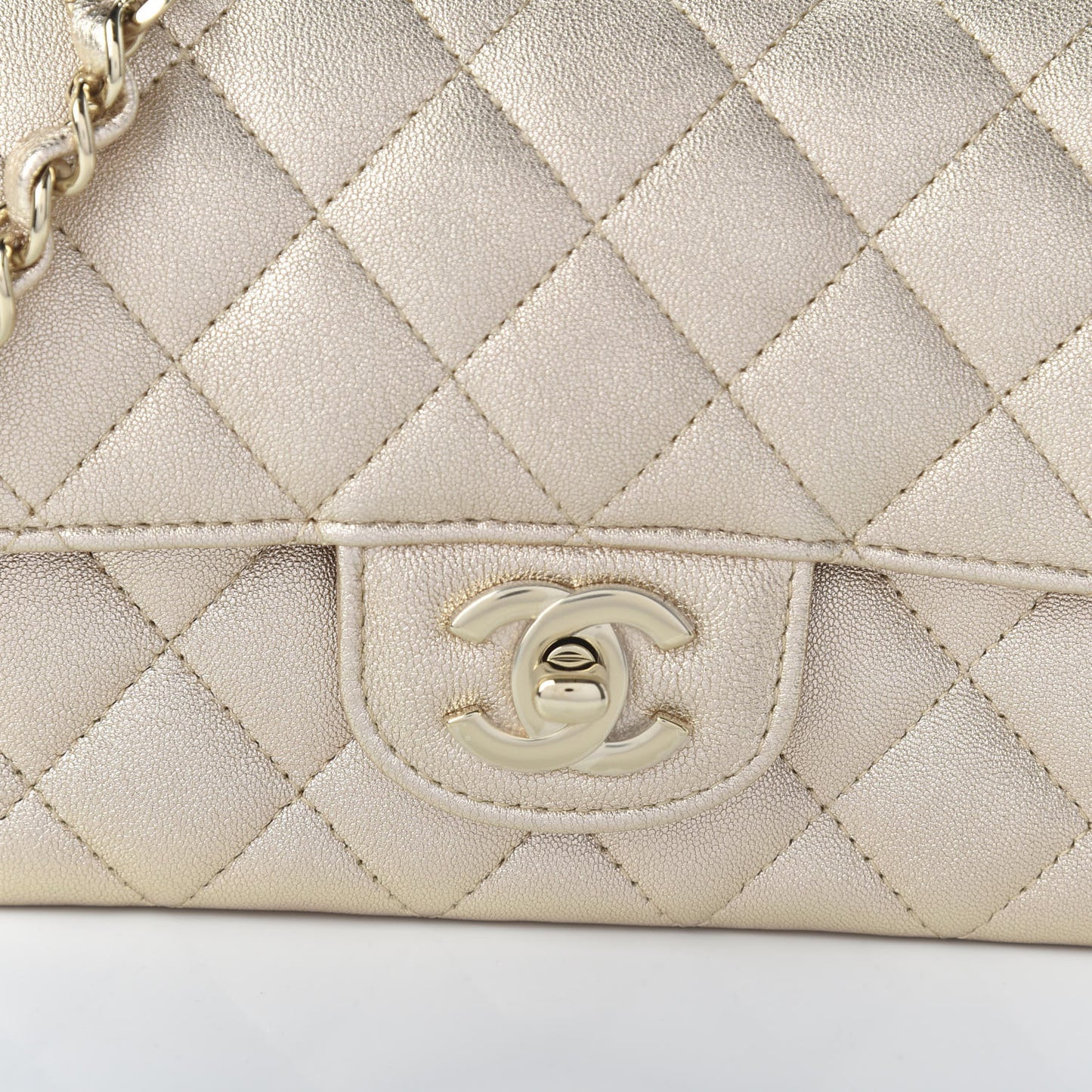 Metallic Lambskin Quilted Mini Rectangular Flap Gold