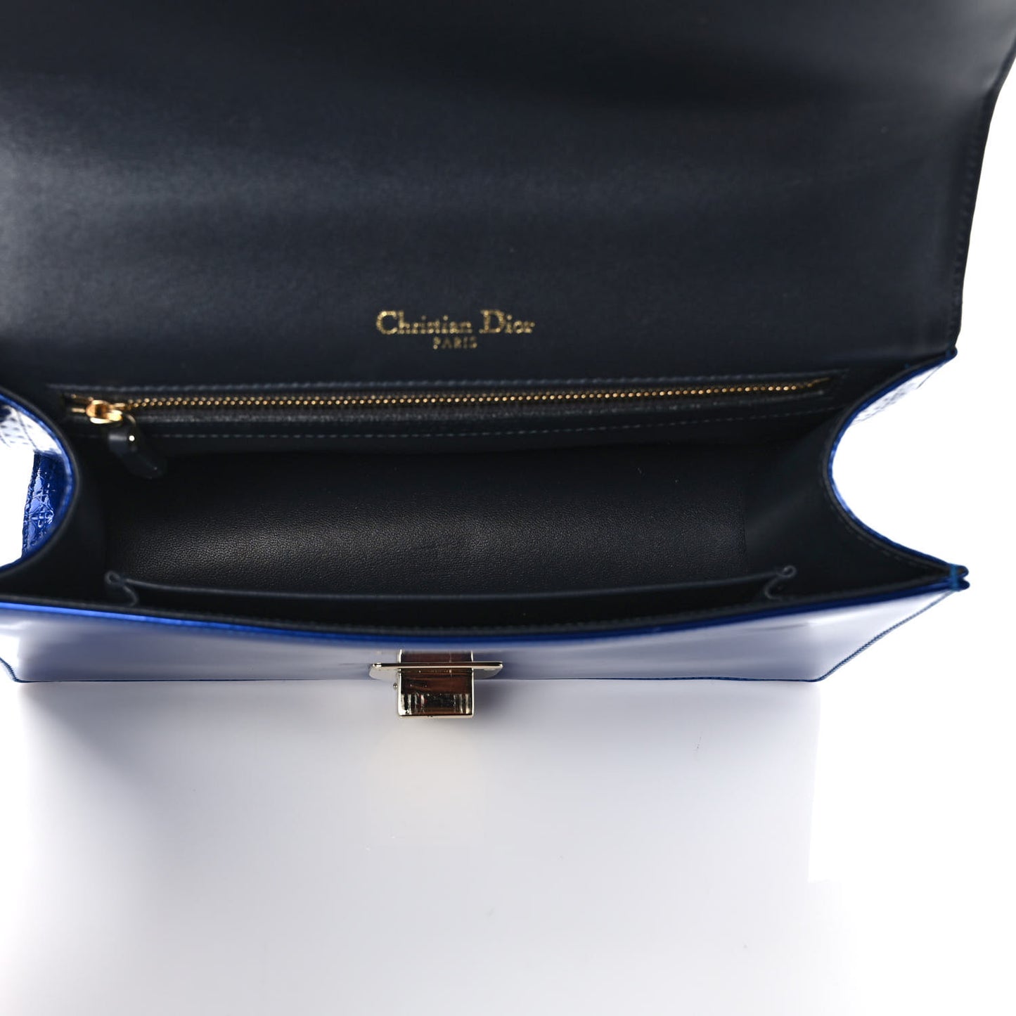 Metallic Patent Micro-Cannage Medium Diorama Flap Bag Blue