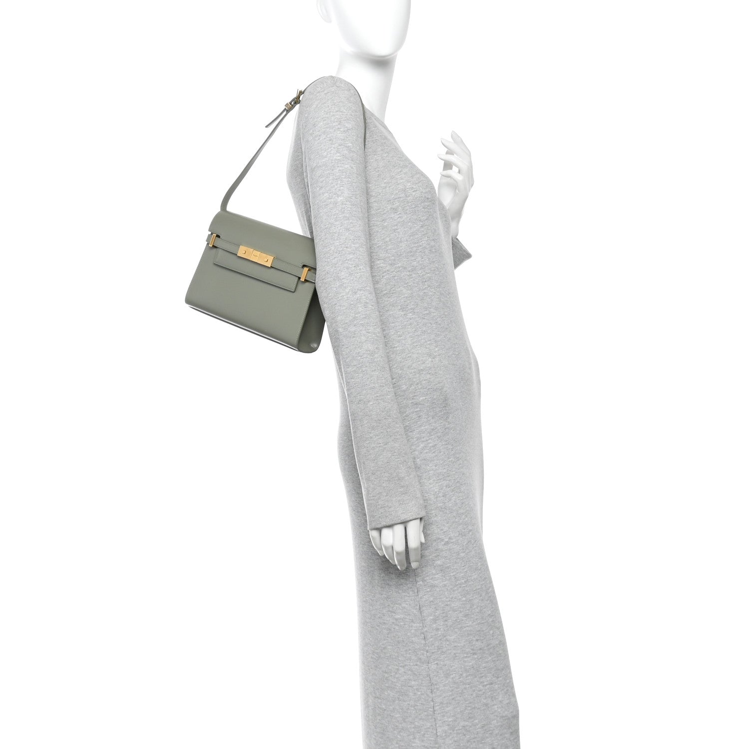 Saint Laurent Smooth Calfskin Small Manhattan Shoulder Bag Light Green 2 of 12
