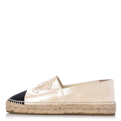 Chanel Metallic Calfskin Grosgrain CC Espadrilles 39 Ivory Black 1 of 11