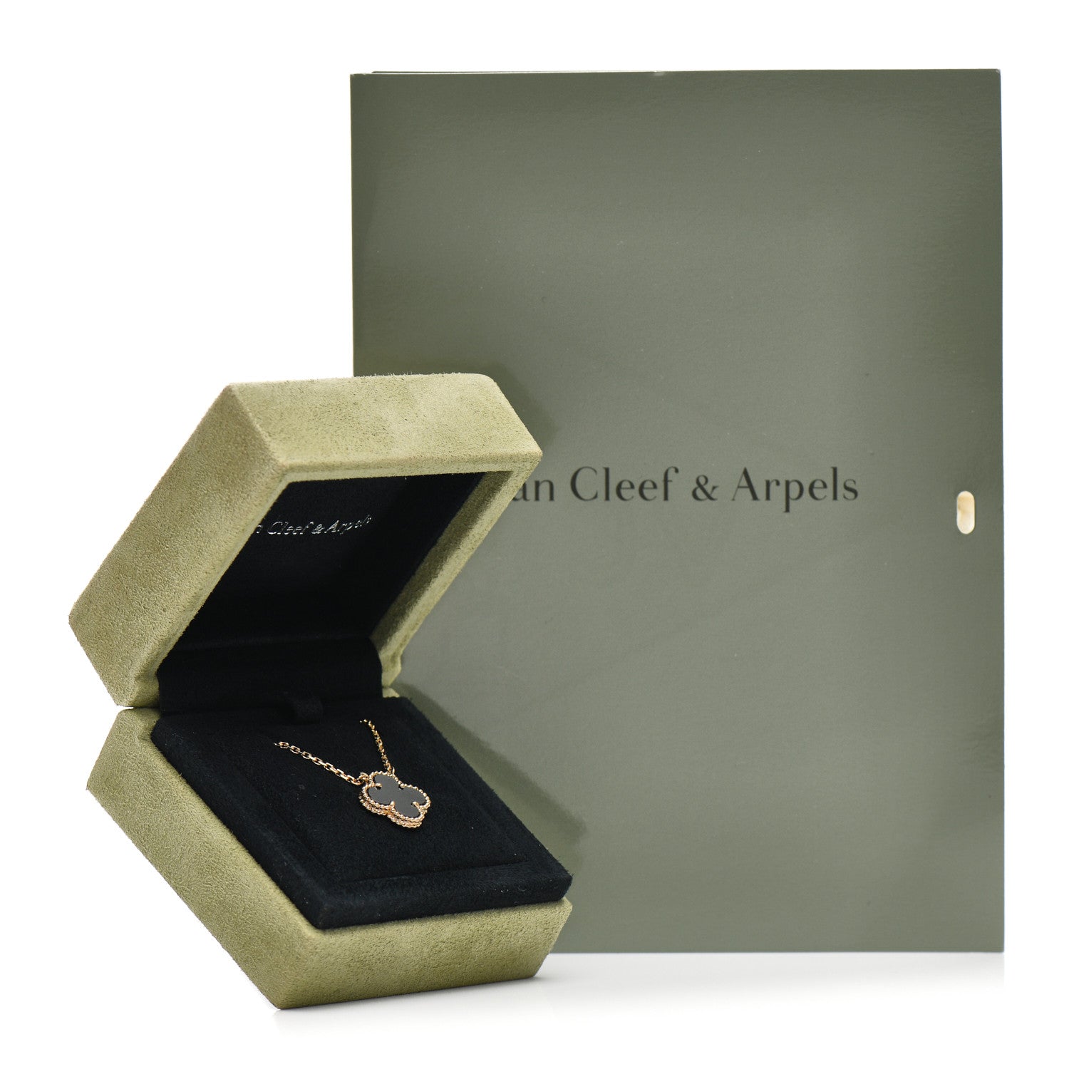 Van Cleef & Arpels 18K Yellow Gold Black Onyx Vintage Alhambra Pendant Necklace 5 of 5