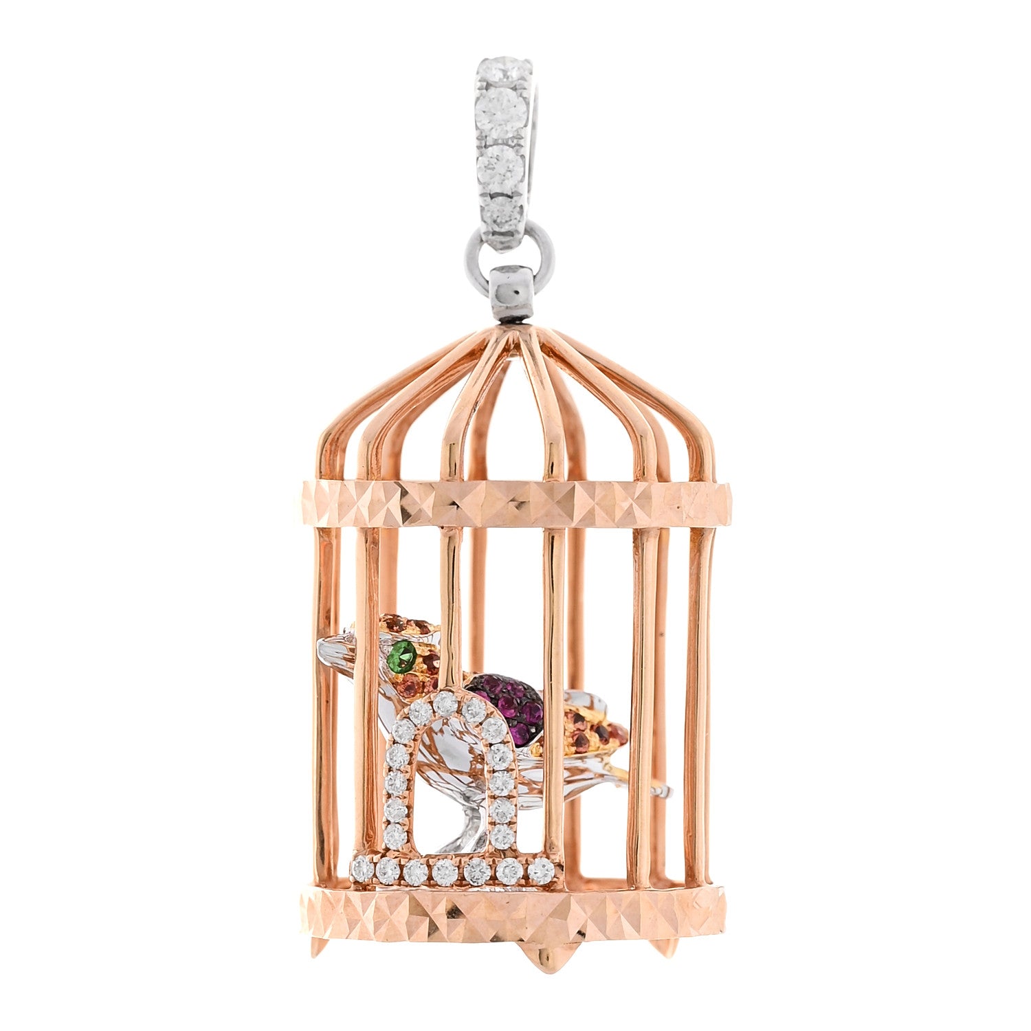 Parker & West by FASHIONPHILE 18K Rose White Gold Diamond Ruby Sapphire .27ctw Bird Cage Pendant 1 of 3