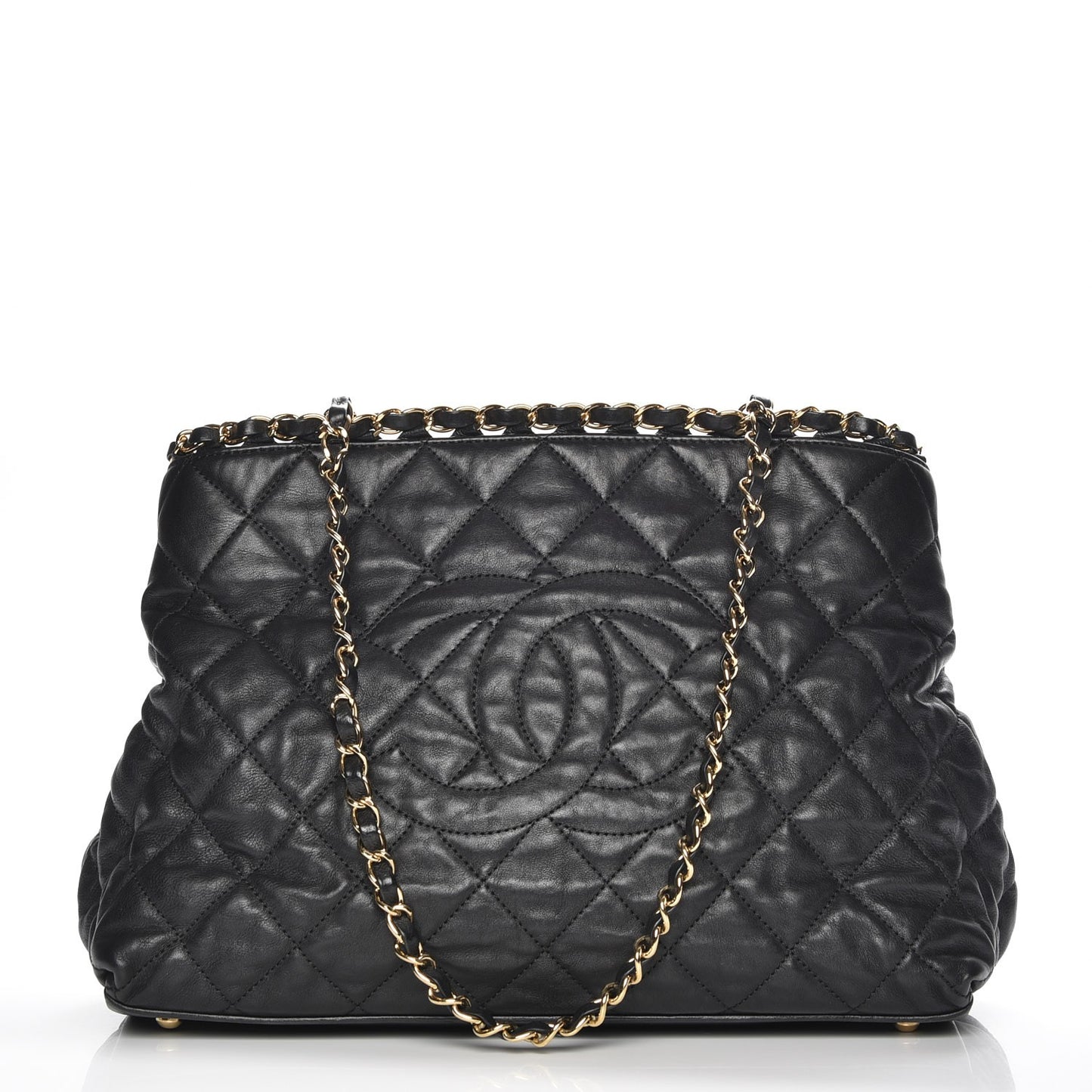 Calfskin Quilted Small Chain Me Tote Black