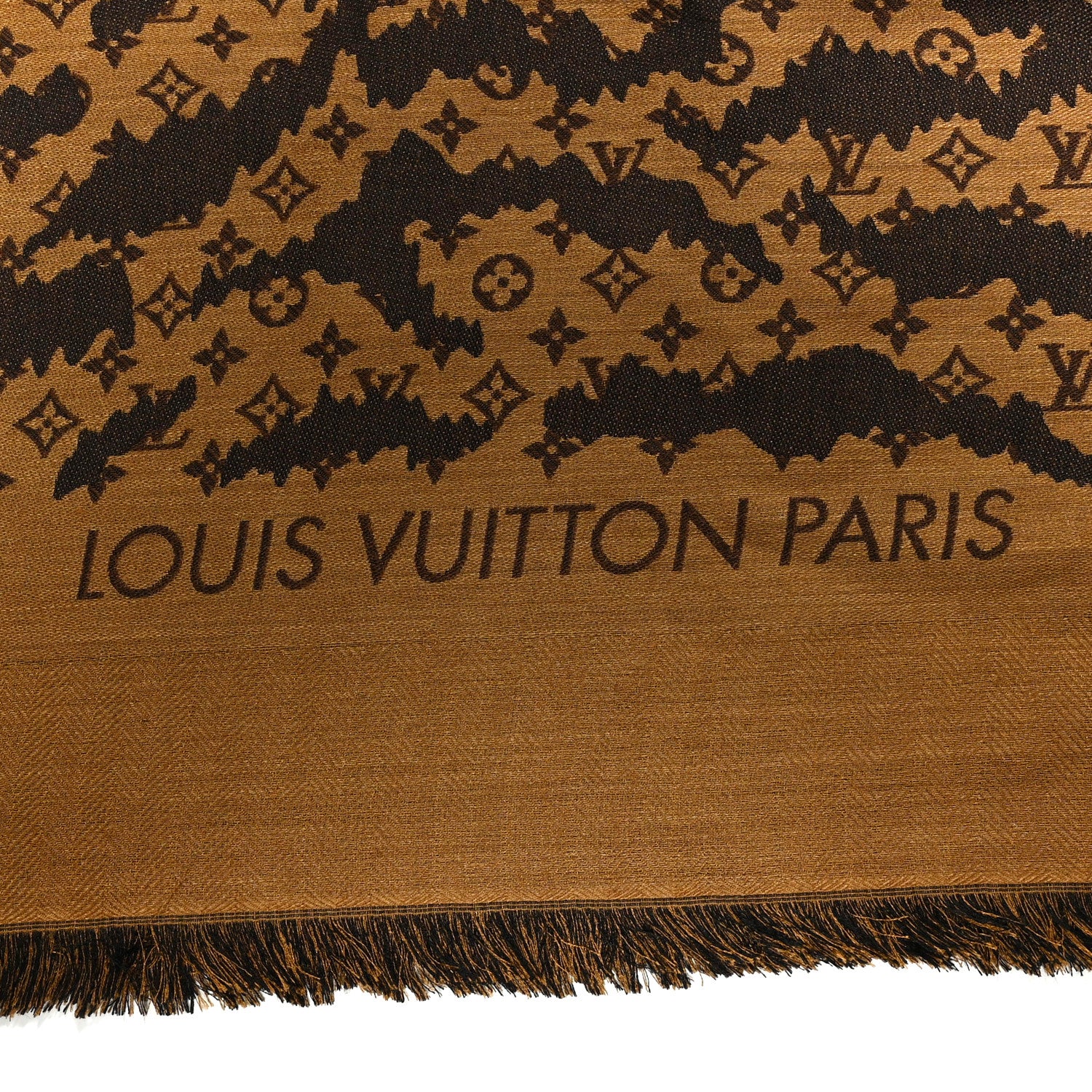 Louis Vuitton Silk Wool Tigergram Shawl Brown 2 of 3