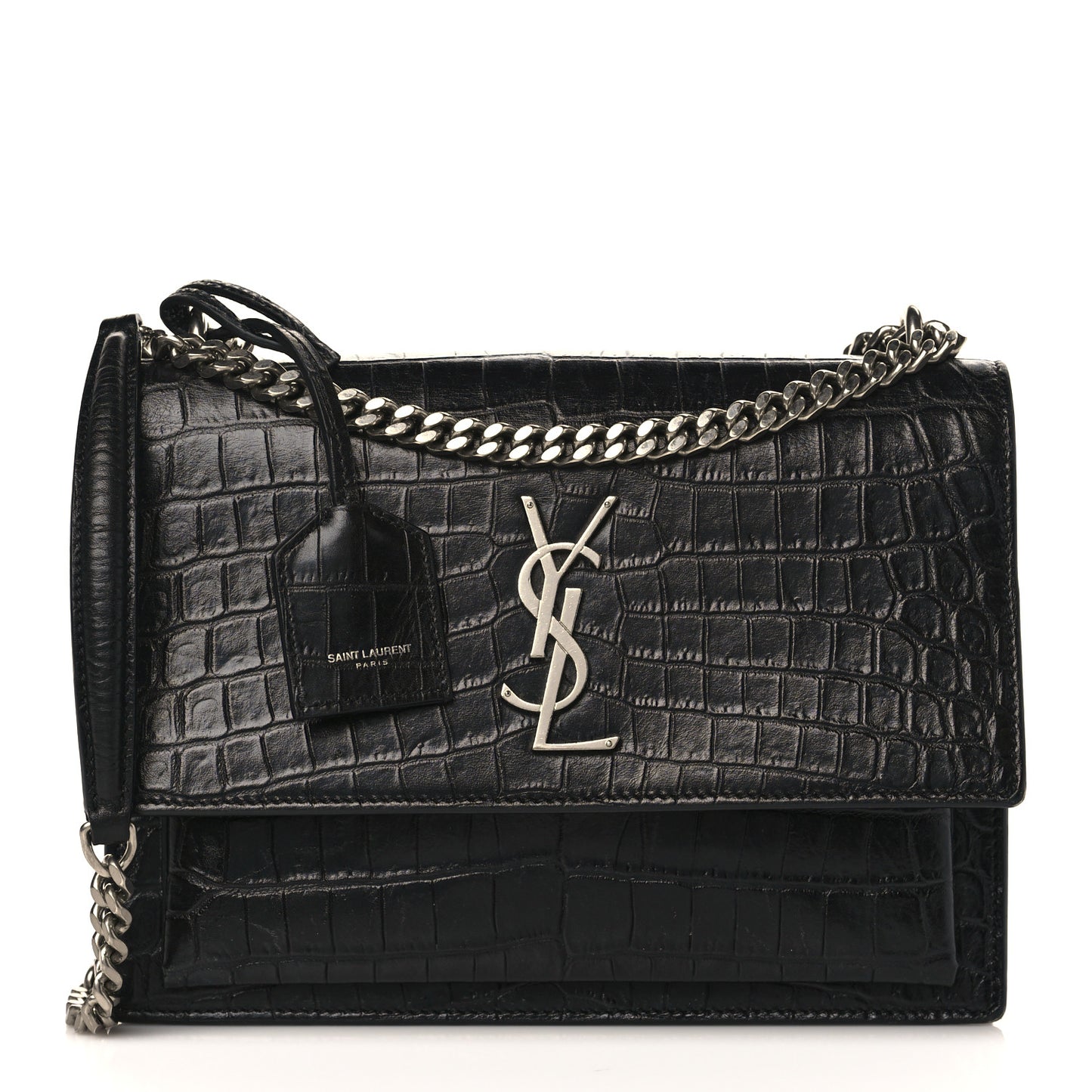 Calfskin Crocodile Embossed Medium Monogram Sunset Black