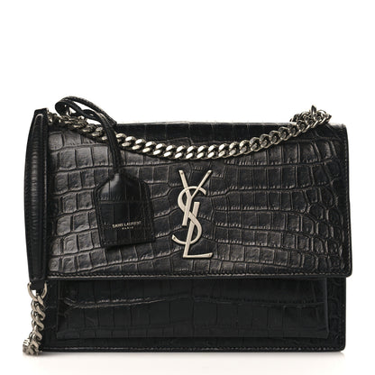 Saint Laurent Calfskin Crocodile Embossed Medium Monogram Sunset Black 1 of 11