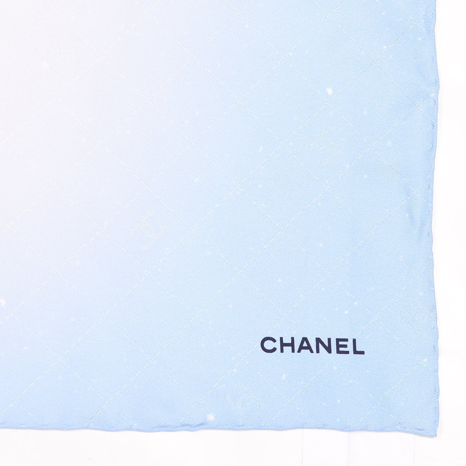 Chanel Silk Camellia Print Square Scarf Blue Pink 2 of 4