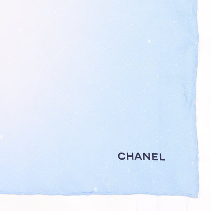 Chanel Silk Camellia Print Square Scarf Blue Pink 2 of 4
