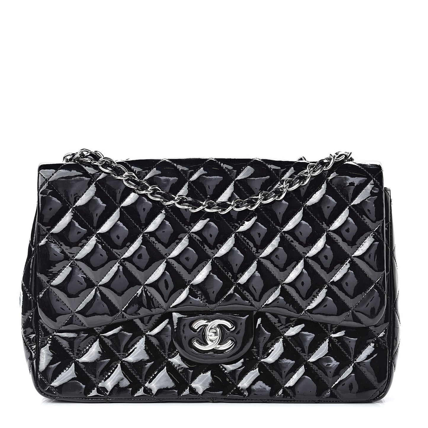 Patent Quilted Jumbo Single Flap Black