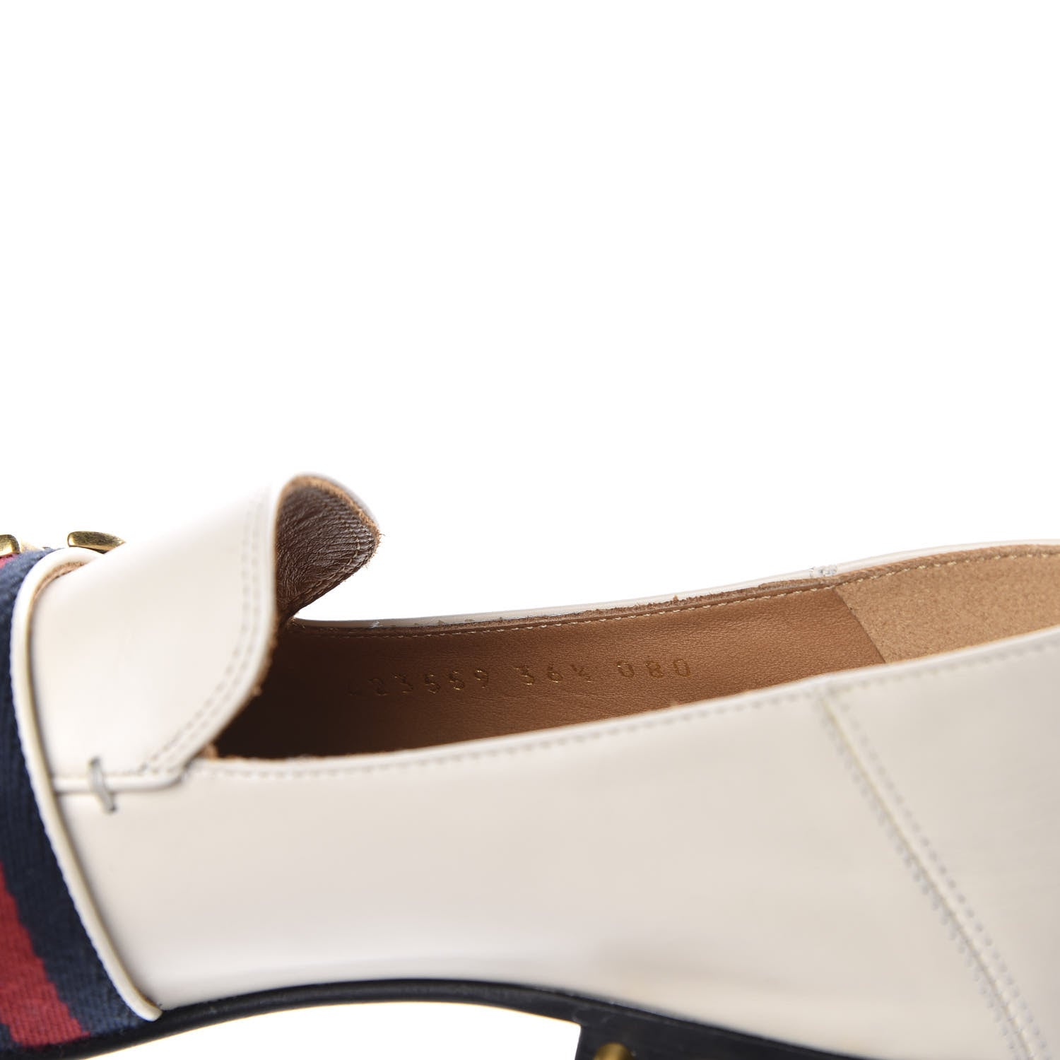 Gucci Betis Glamour Calfskin Web Pearl Embellished Peyton 35mm Loafer Pumps 36.5 Mystic White 9 of 10
