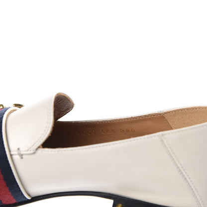 Gucci Betis Glamour Calfskin Web Pearl Embellished Peyton 35mm Loafer Pumps 36.5 Mystic White 9 of 10